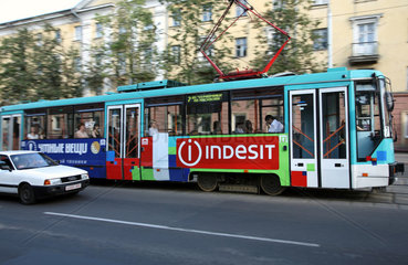 Minsk  Weissrussland  Strassenbahn in der Innenstadt