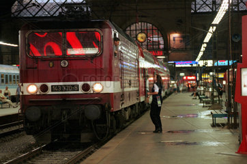 Zug im Dresdner Hauptbahnhof