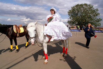 Braut auf einem weissem Pferd