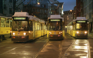 Berlin  Trams an einem Sammelpunkt fuer Strassenbahnen