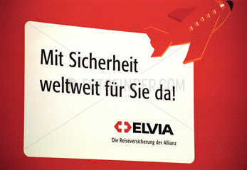 Berlin  Internationale Tourismusboerse ITB  Logo der ELVIA Reiseversicherung