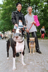Frauen mit Kampfhunden  Maulkorb tragend  Berlin  Deutschland
