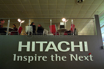 Hannover  CeBIT 2005  Schriftzug des Elektronikkonzerns Hitachi