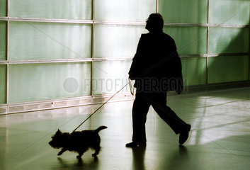 Silhouette eines Mannes mit Hund