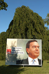 Wahlplakat der SPD mit Portraet von Gerhard Schroeder