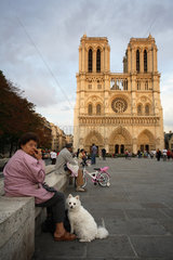 Kathedrale Notre-Dame und Touristen in Paris