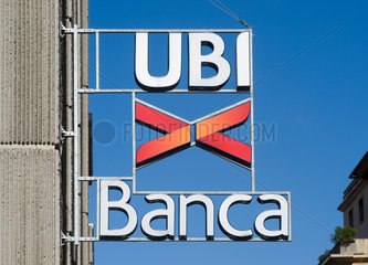 Genua  Italien  Schriftzug und Logo von UBI Banca