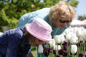 BUGA 2007: Besucher riechen an Blumen
