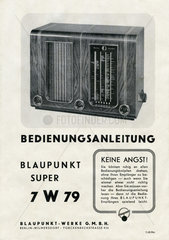 Bedienungsanleitung fuer Blaupunkt Radio 7 W 79  1939