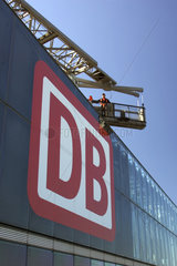 Berlin  das Logo der Deutschen Bahn AG am Bahn Tower am Potsdamer Platz