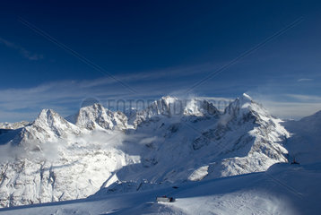 Die Gipfel von Piz Roseg und Piz Bernina sowie Piz Zupo