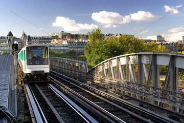 Paris  Metro vor dem Stadtpanorama