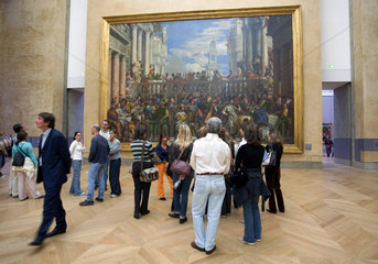 Paris  Menschen betrachten ein Gemaelde im Louvre