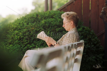 Dresden  eine Frau sitzt auf einer Parkbank und liest