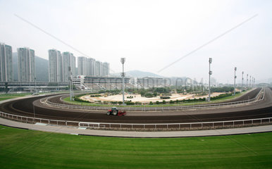 Hong Kong  Bauarbeiten im Innenraum der Galopprennbahn Sha Tin