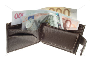 Eine Geldboerse mit Euroscheinen