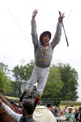 Royal Ascot  Frankie Dettori jumps off Baitha Alga after winning the Norfolk Stakes