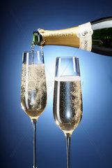 Champagner wird in ein Glas gegossen