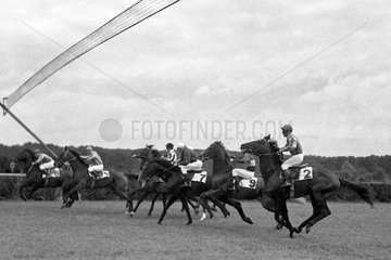 Hoppegarten  DDR  Pferde und Jockeys starten zu einem Galopprennen