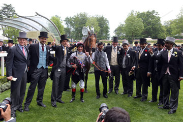 Royal Ascot  Baitha Alga with Frankie Dettori and connection after winning the Norfolk Stakes