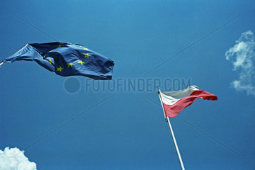 Die europaeische und polnische Fahne  Polen