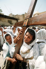Pilgerinnen aus Aethiopien auf dem Dach der Grabeskirche