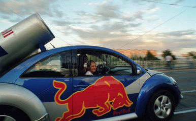 Volkswagen Kaefer mit Werbung von Red Bull  Kaliningrad  Russland