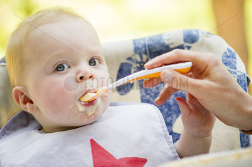 Baby being fed with spoon