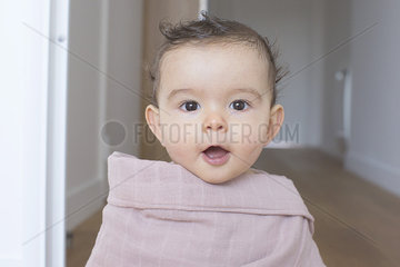 Infant wrapped in a blanket  portrait