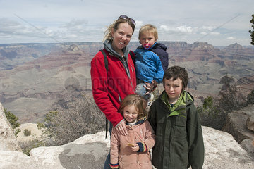 Mother and children at the Grand Canyon in Arizona  USA