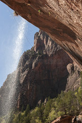 Underside of waterfall in Zion National Park  Utah  USA