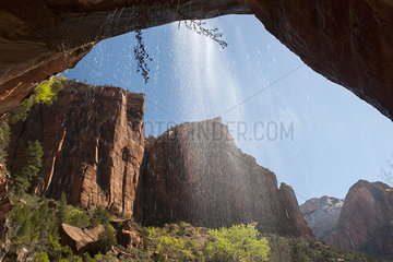 USA  Utah  Zion National Park  view from behind a waterfall