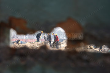 Peking  Bauarbeiter auf einer Baustelle
