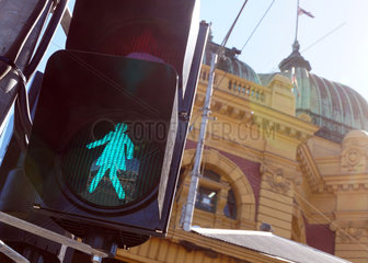 AUSTRALIA-MELBOURNE-TRAFFIC LIGHTS-FEMALE FIGURE