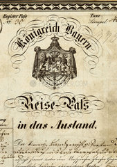 antiker Reisepass  Koenigreich Bayern  1855