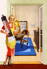 Hausfrau wirbt fuer Moebelpolitur  um 1930