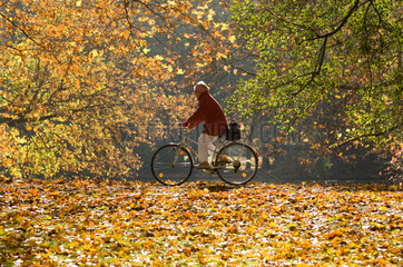 Berlin  Fahrradfahrerin im Tiergarten
