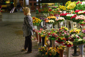 Breslau  Polen  Blumenverkaeuferin auf dem Blumenmarkt am Solnyplatz