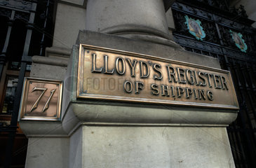 London  Grossbritannien  Schild mit der Aufschrift Lloyds Register of Shipping