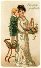 Kind gratuliert zum Muttertag  um 1906