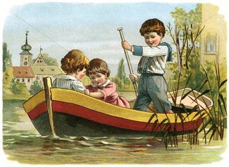 Kinder bei Bootsfahrt  um 1900