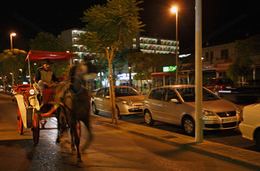 Port d'Alcudia  Mallorca  Spanien  Pferdekutsche auf einer Einkaufsstrasse