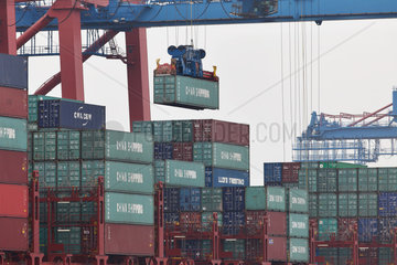 Hamburg  Deutschland  ein Containerschiff der China Shipping Line wird beladen