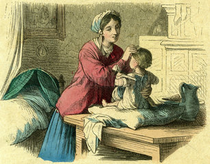 Mutter kuemmert sich um ihr Baby  1867