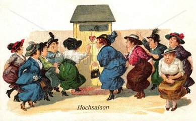 Schlange vor der Damentoilette  Karikatur 1929