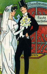 Brautpaar vor verschlossenem Standesamt  Humor  1929