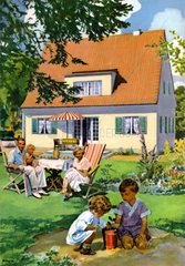 Familienidylle im Garten  Eigenheim  1932