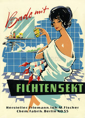 Werbung fuer Badesalz der Marke Fichtensekt  DDR  1955