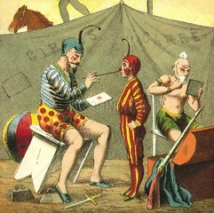 Zirkusclowns in der Garderobe  um 1880