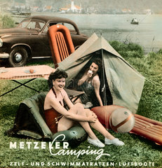 Frauen beim Camping  Werbung Metzeler Gummi  1954